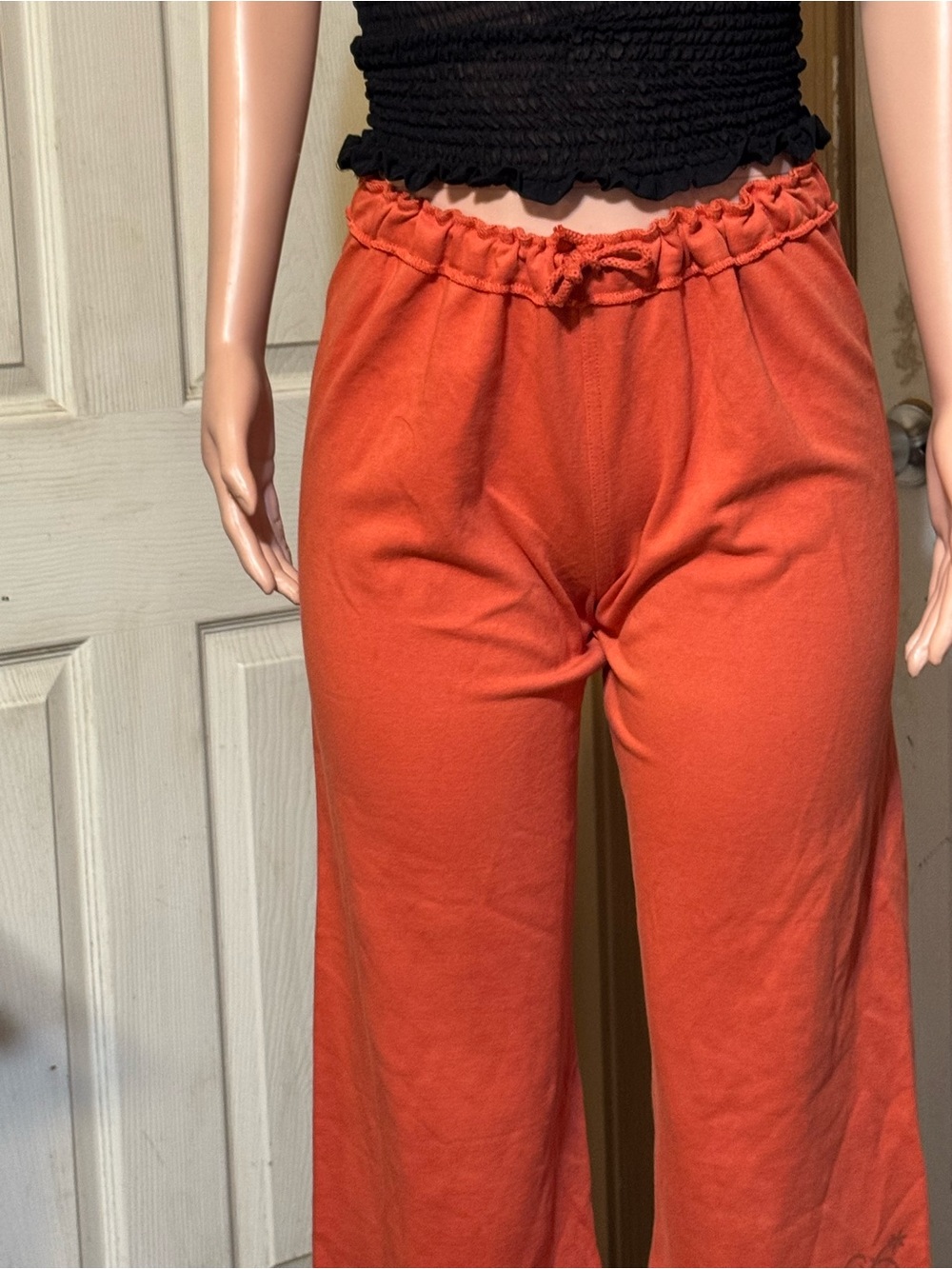 Women's Elastic Waist Wide-Leg Pants - Orange M